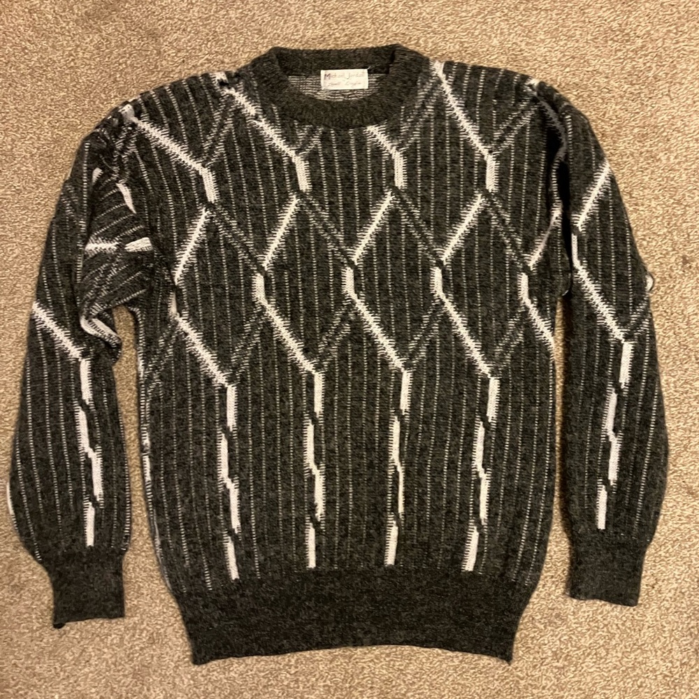 Vintage gray geometric grandpa sweater